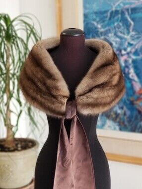 Sable Fur Cape/Collar/Scarf with Satin Tie